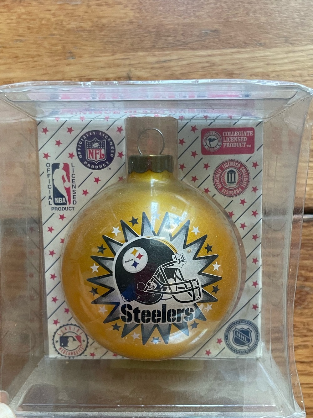 Vintage Pittsburgh Steelers Gold Glass Ornament - Official Team Logo
